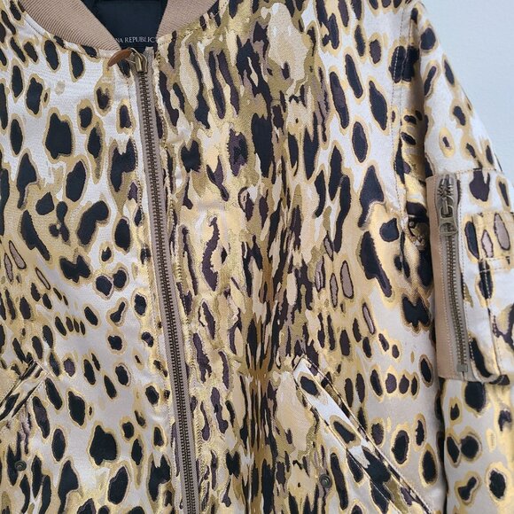 BANANA REPUBLIC BOMBER JACKET Size S LEOPARD Animal Satin Jacquard NEW - Picture 2 of 11